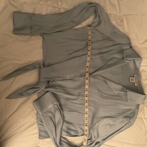 Rachel Zoe  light blue satin blouse waist length tie medium